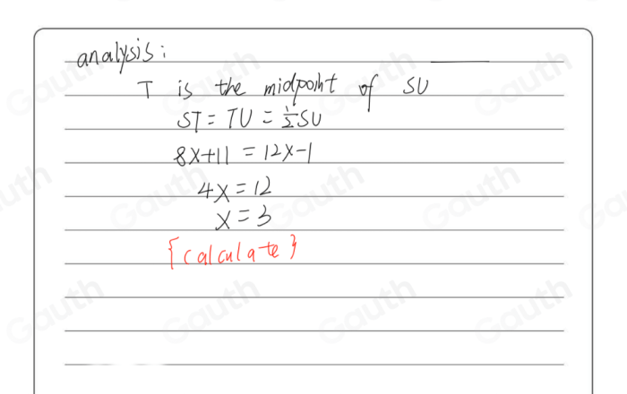 If t is the midpoint of su find x