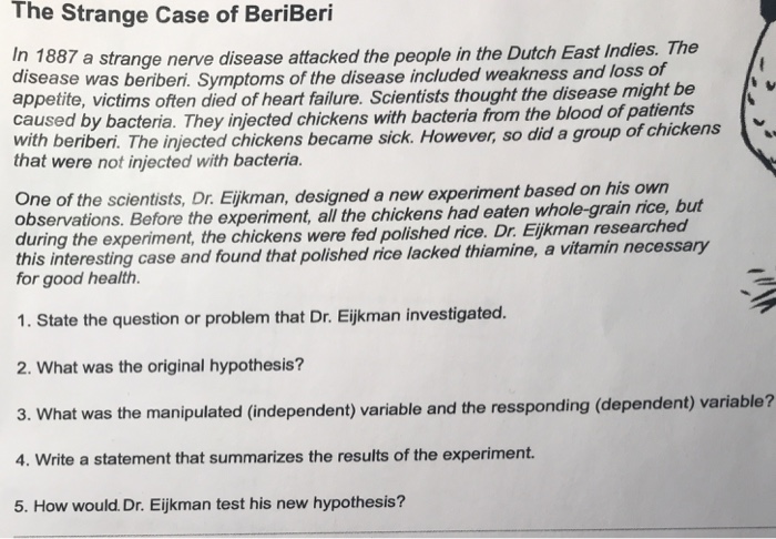 The strange case of beriberi answers key